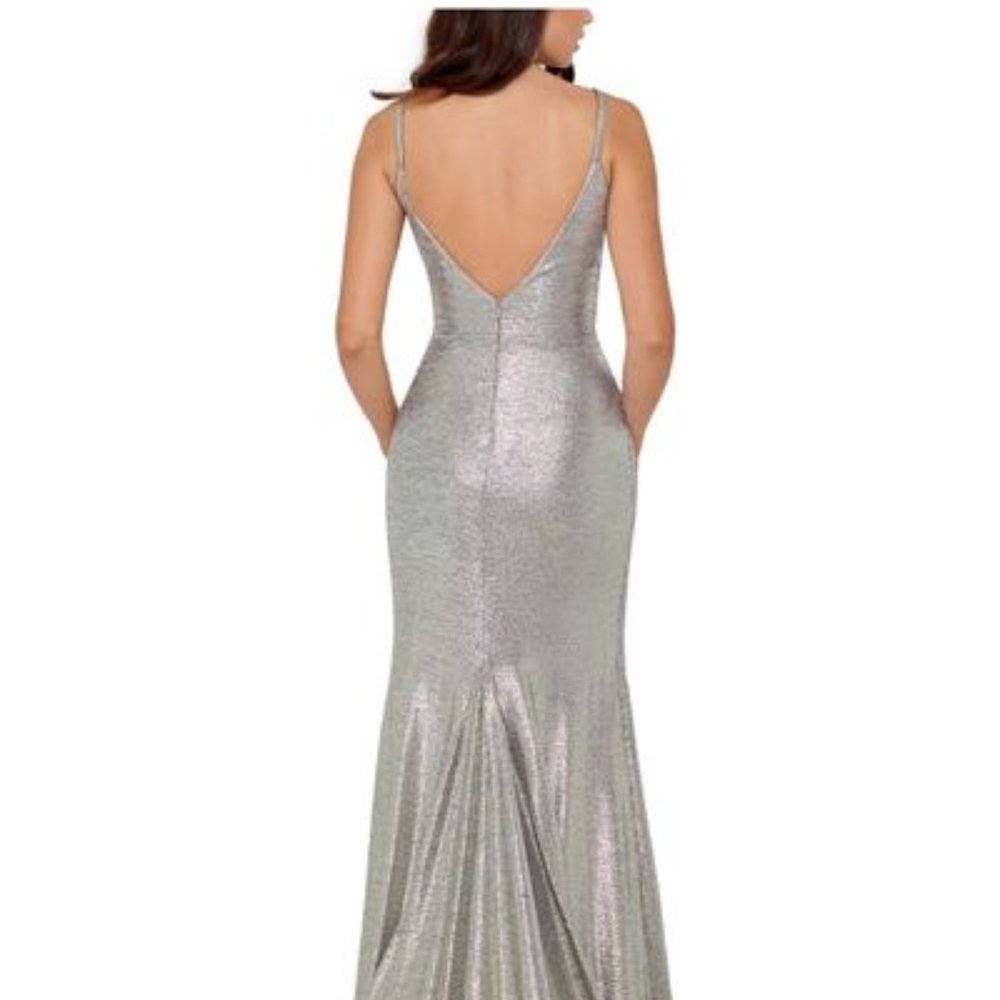 Betsy & Adam Slinky Metallic Slit Gown Size 12 - Picture 2 of 15